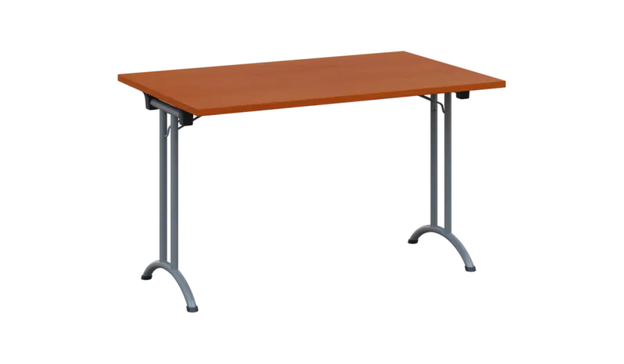 SLA 125 lak skládací jednací stůl 1250x800, deska 25 mm, podnož stříbrný lak, deska třešeň šumavská